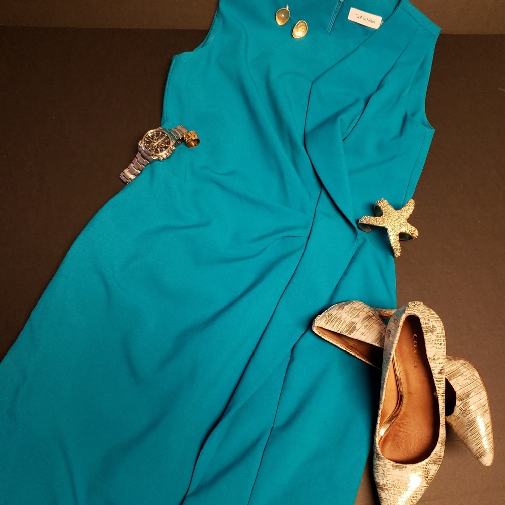 Calvin Klein Cerulean Blue Sleeveless Ruffle Dress